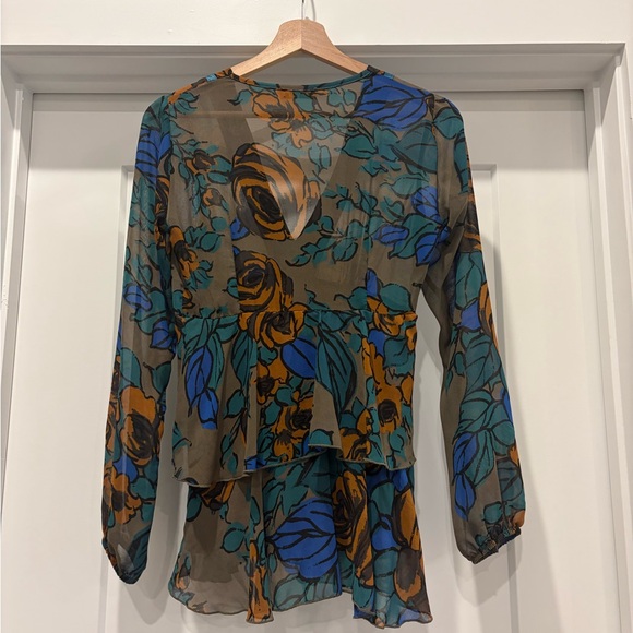 Opera Fashion Brown Floral Fairy Grunge Y2K Festival Mesh Blouse Size 8/40 FLAW - Picture 4 of 15